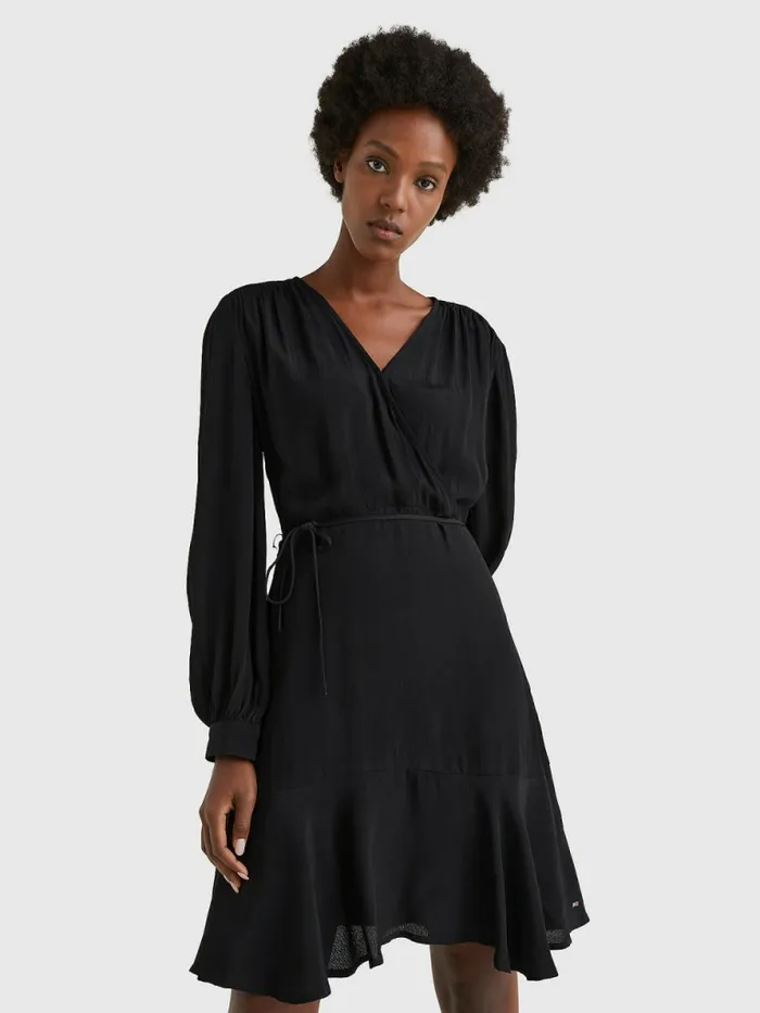 Tommy Hilfiger Floral Wrap Knee Length Dress Black Womens Dresses and Jumpsuits Casaul Tommy Hilfiger Floral Wrap Knee Length Dress Black Womens Dresses and Jumpsuits Casaul