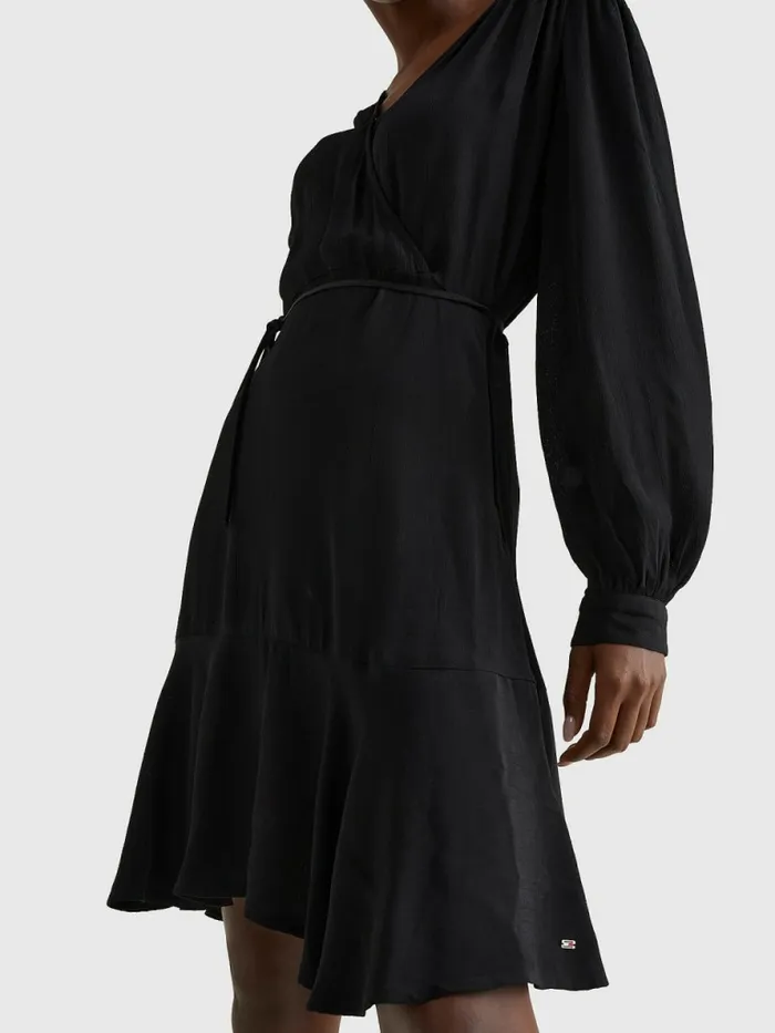 Tommy Hilfiger Floral Wrap Knee Length Dress Black Womens Dresses and Jumpsuits Casaul