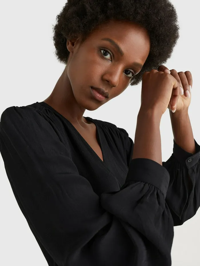 Tommy Hilfiger Floral Wrap Knee Length Dress Black Womens Dresses and Jumpsuits Casaul