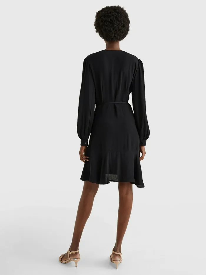 Tommy Hilfiger Floral Wrap Knee Length Dress Black Womens Dresses and Jumpsuits Casaul