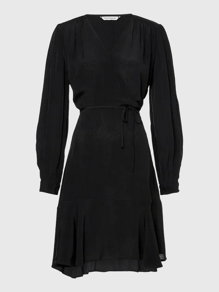 Tommy Hilfiger Floral Wrap Knee Length Dress Black Womens Dresses and Jumpsuits Casaul