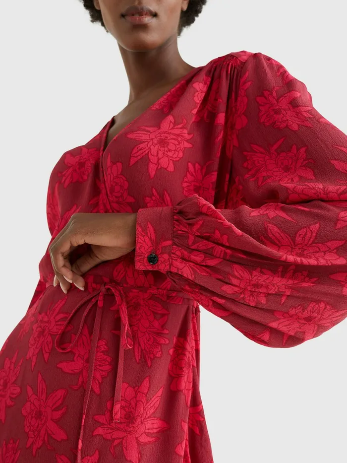 Tommy Hilfiger Floral Wrap Knee Length Dress Mid Scale BloomPink Splendor Womens Dresses and Jumpsuits Fashion