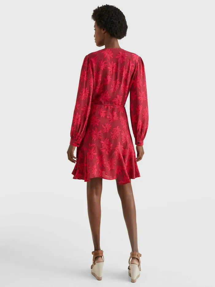 Tommy Hilfiger Floral Wrap Knee Length Dress Mid Scale BloomPink Splendor Womens Dresses and Jumpsuits Fashion