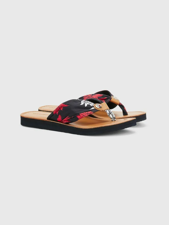 Tommy Hilfiger Flower Print Leather Footbed FlipFlops Rwb Womens Sandals For Sale Tommy Hilfiger Flower Print Leather Footbed FlipFlops Rwb Womens Sandals For Sale