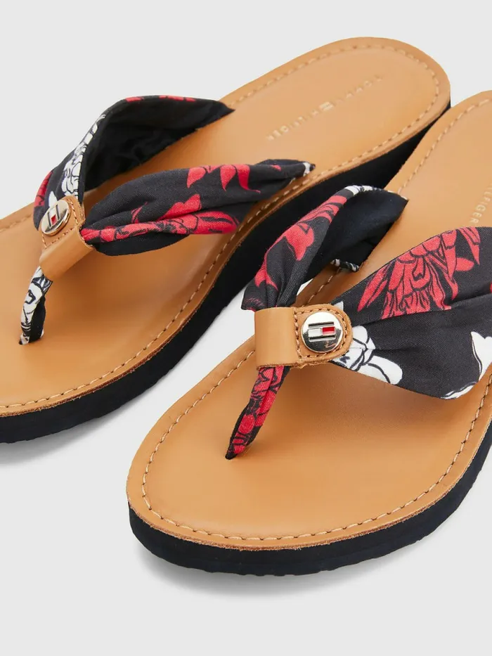 Tommy Hilfiger Flower Print Leather Footbed FlipFlops Rwb Womens Sandals For Sale
