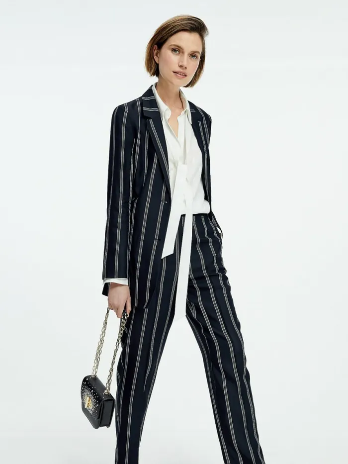Tommy Hilfiger Fluid Stripe Relaxed Fit Blazer BlackWhite Stripe Cw Womens Blazers