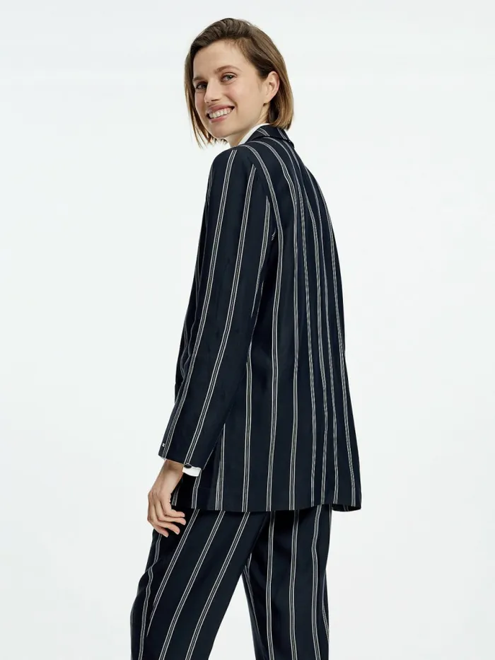 Tommy Hilfiger Fluid Stripe Relaxed Fit Blazer BlackWhite Stripe Cw Womens Blazers