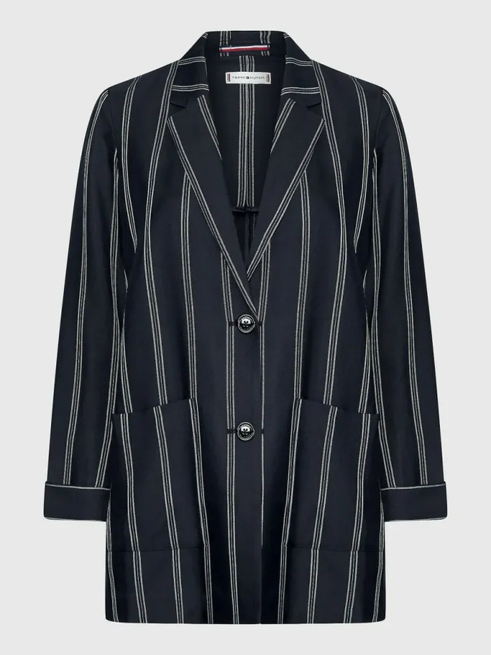 Tommy Hilfiger Fluid Stripe Relaxed Fit Blazer BlackWhite Stripe Cw Womens Blazers
