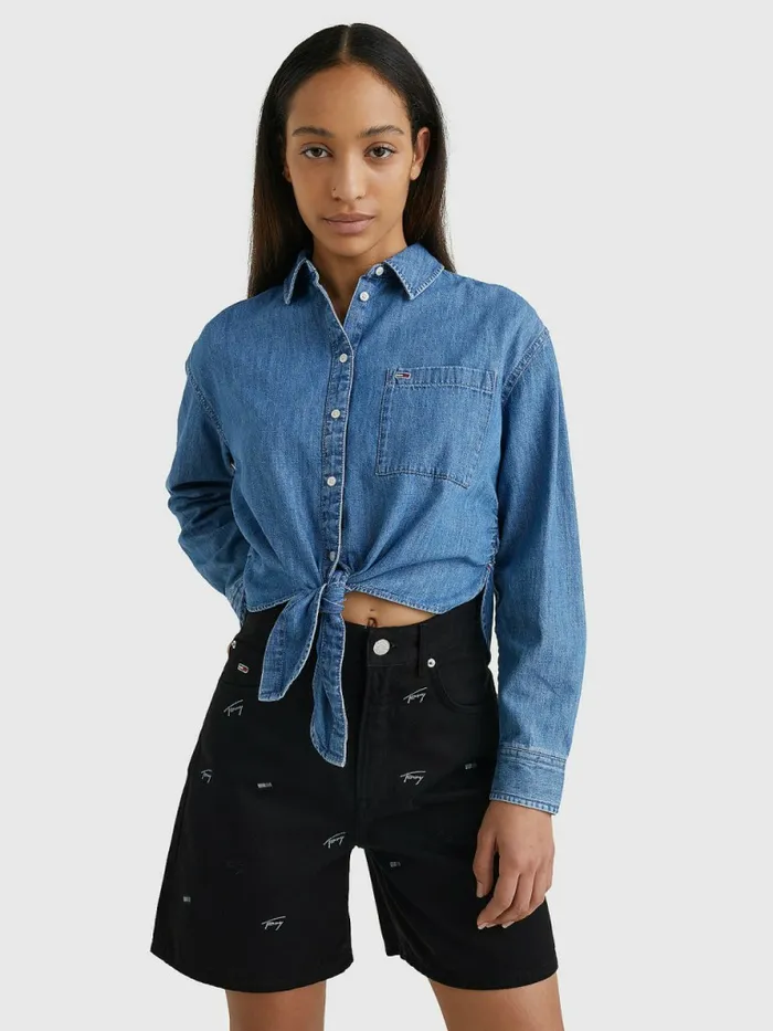 Tommy Hilfiger FrontTie Denim Chambray Shirt Denim Medium Womens Shirts and Blouses On Sale Tommy Hilfiger FrontTie Denim Chambray Shirt Denim Medium Womens Shirts and Blouses On Sale