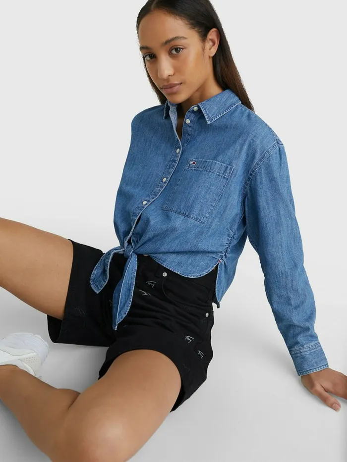 Tommy Hilfiger FrontTie Denim Chambray Shirt Denim Medium Womens Shirts and Blouses On Sale