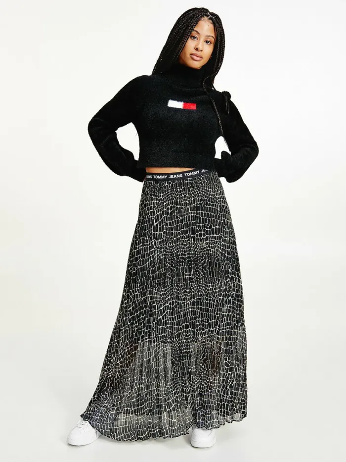 Tommy Hilfiger Furry Flag Roll Neck Jumper Black Womens Knitwear Fashion