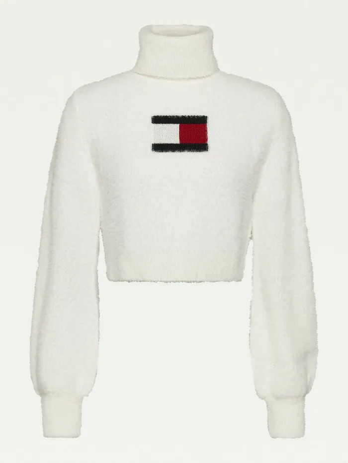 Tommy Hilfiger Furry Flag Roll Neck Jumper Ecru Womens Knitwear For Sale