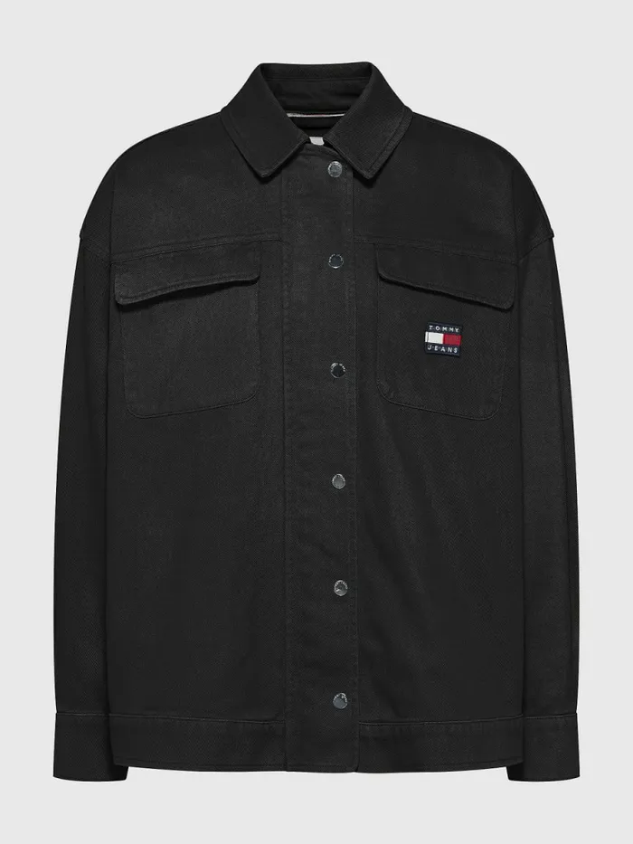 Tommy Hilfiger Garment Dyed Organic Cotton Overshirt Black Womens Shirts and Blouses Casaul