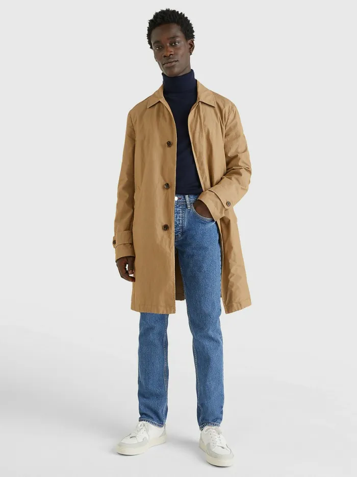 Tommy Hilfiger Garment Dyed Packable Trench Coat Khaki Mens Coats and Jackets On Sale