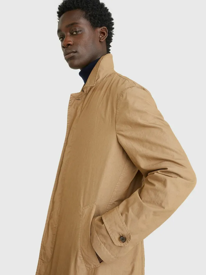 Tommy Hilfiger Garment Dyed Packable Trench Coat Khaki Mens Coats and Jackets On Sale