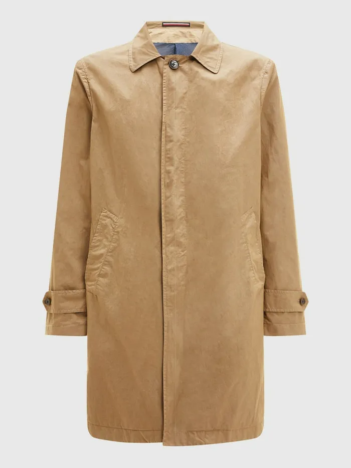 Tommy Hilfiger Garment Dyed Packable Trench Coat Khaki Mens Coats and Jackets On Sale