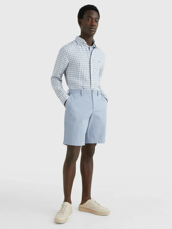 Tommy Hilfiger Gingham Regular Fit Linen Shirt Daybreak BlueOptic White Mens Shirts Popular