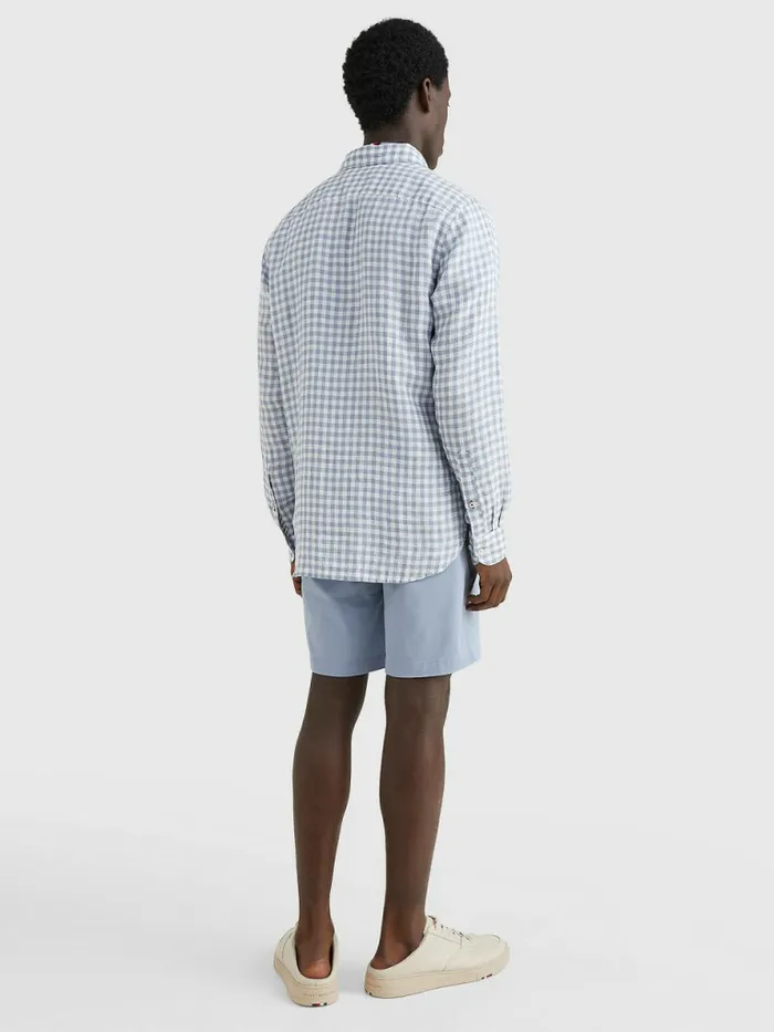 Tommy Hilfiger Gingham Regular Fit Linen Shirt Daybreak BlueOptic White Mens Shirts Popular