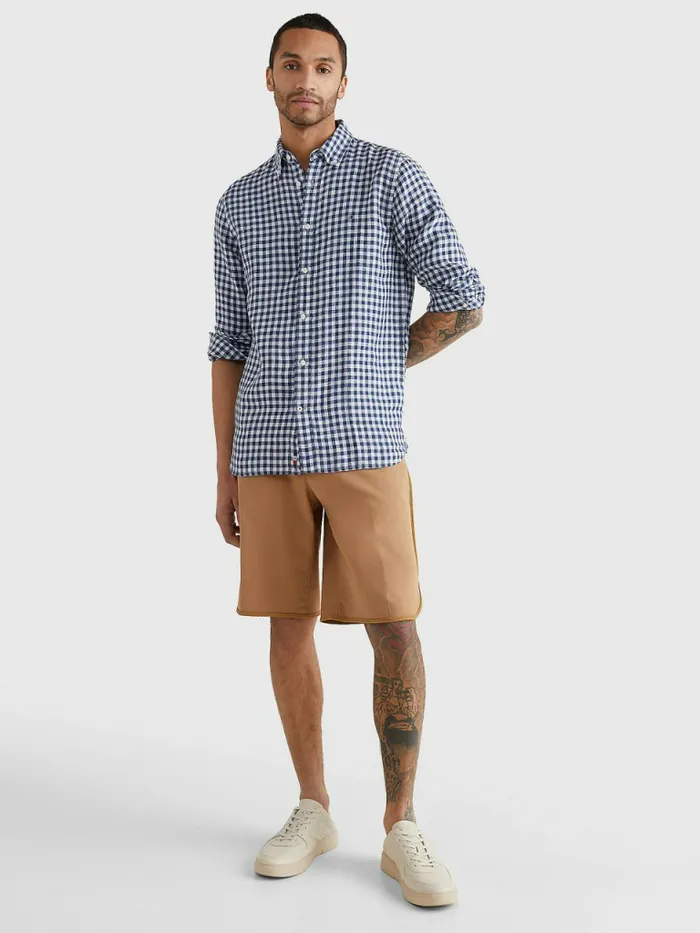 Tommy Hilfiger Gingham Regular Fit Linen Shirt Twilight IndigoOptic White Mens Shirts Near Me