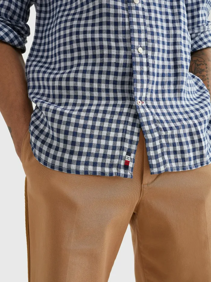 Tommy Hilfiger Gingham Regular Fit Linen Shirt Twilight IndigoOptic White Mens Shirts Near Me
