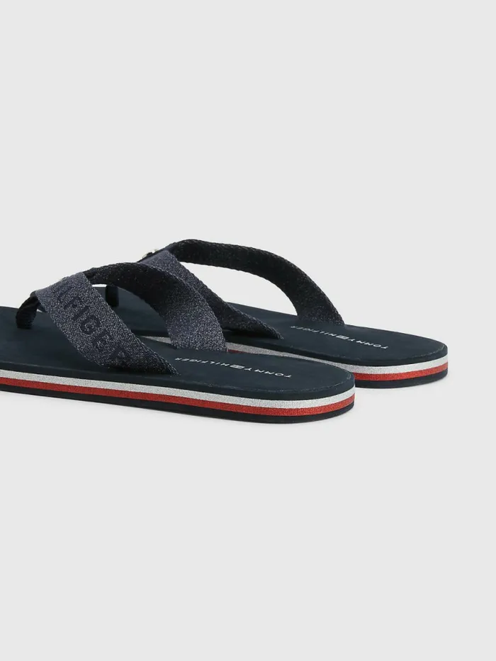 Tommy Hilfiger Glitter Logo Strap FlipFlops Desert Sky Womens Sandals Gift 4 You