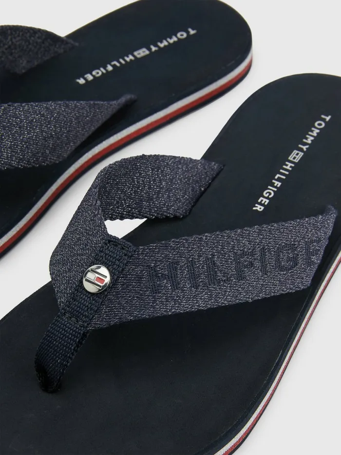 Tommy Hilfiger Glitter Logo Strap FlipFlops Desert Sky Womens Sandals Gift 4 You