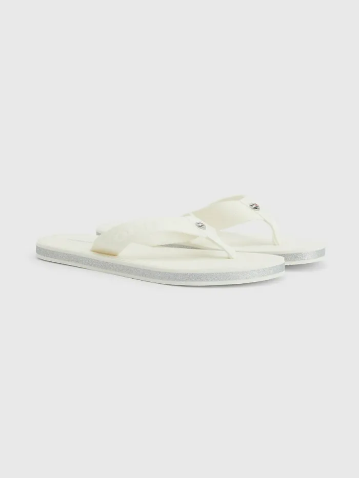 Tommy Hilfiger Glitter Logo Strap FlipFlops Ecru Womens Sandals Casaul