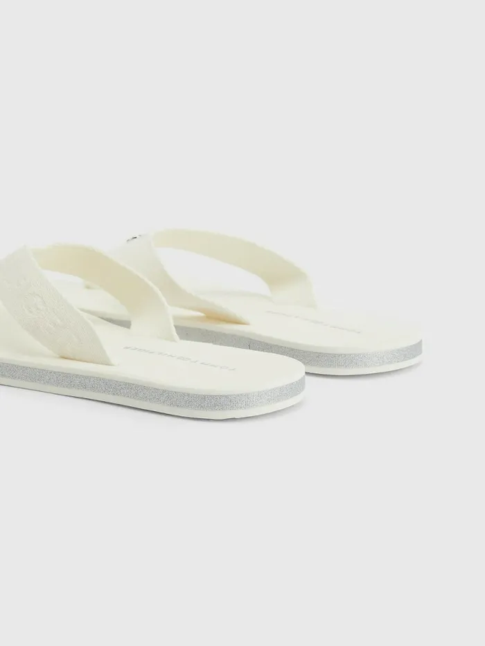 Tommy Hilfiger Glitter Logo Strap FlipFlops Ecru Womens Sandals Casaul