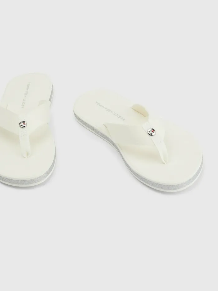 Tommy Hilfiger Glitter Logo Strap FlipFlops Ecru Womens Sandals Casaul