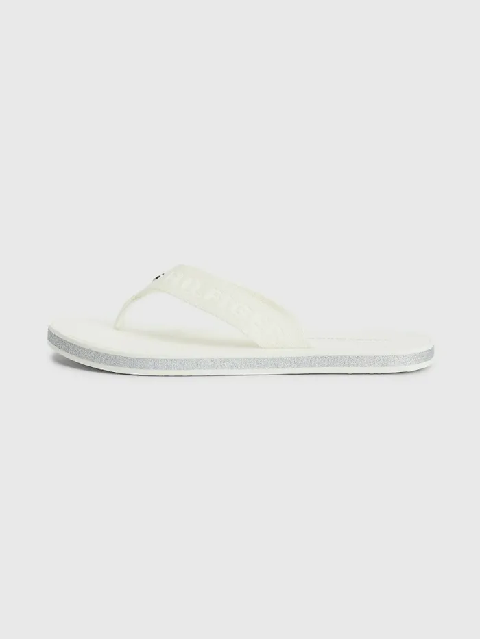 Tommy Hilfiger Glitter Logo Strap FlipFlops Ecru Womens Sandals Casaul