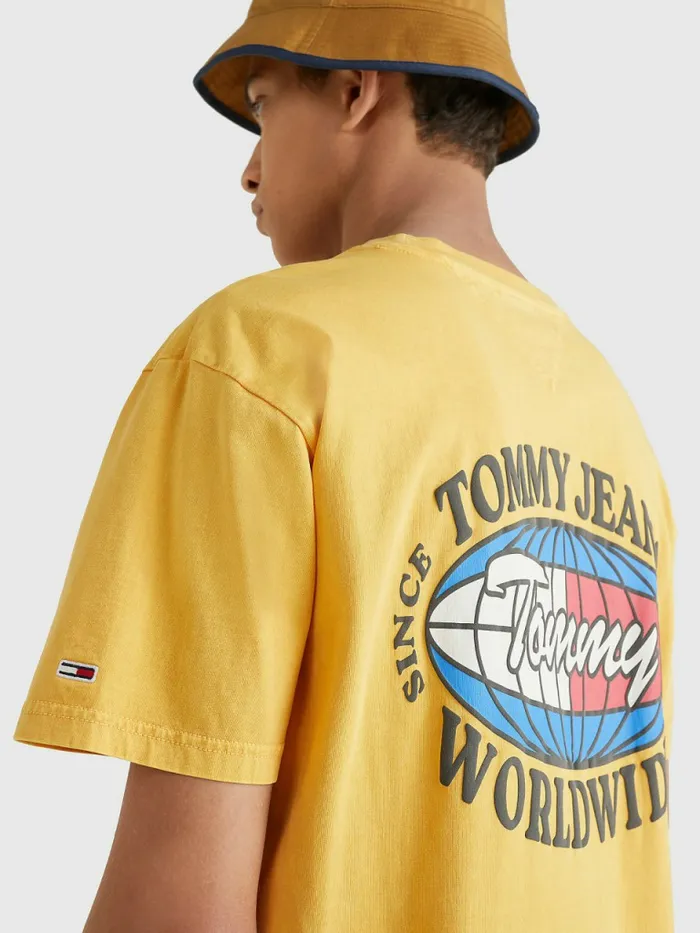 Tommy Hilfiger Globe Logo TShirt Prairie Yellow Mens TShirts Casaul
