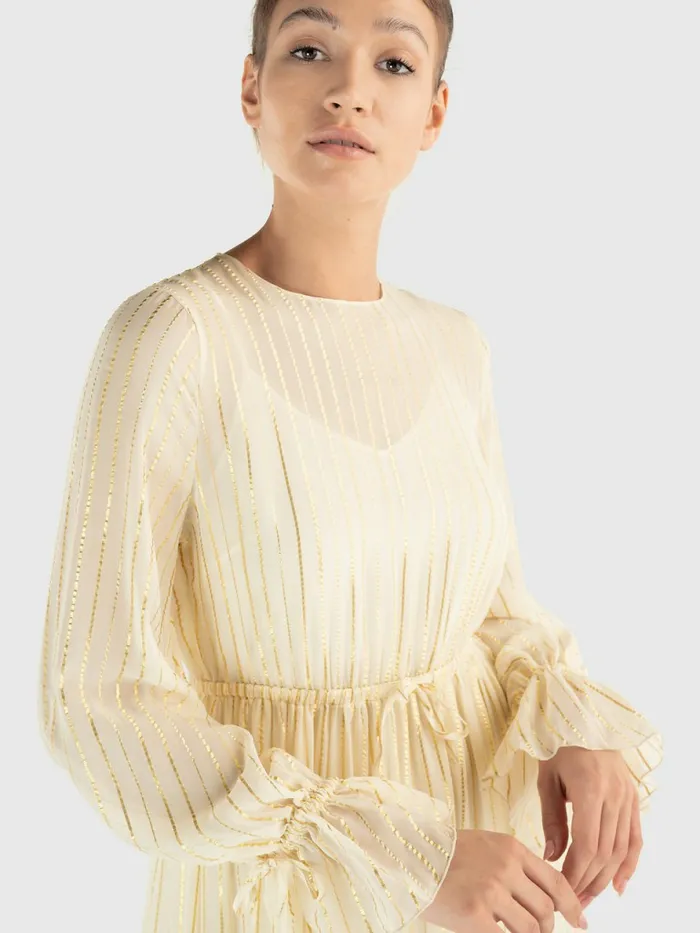 Tommy Hilfiger Gold Stripe Silk Blend Maxi Dress Ivory Womens Dresses and Jumpsuits On Sale
