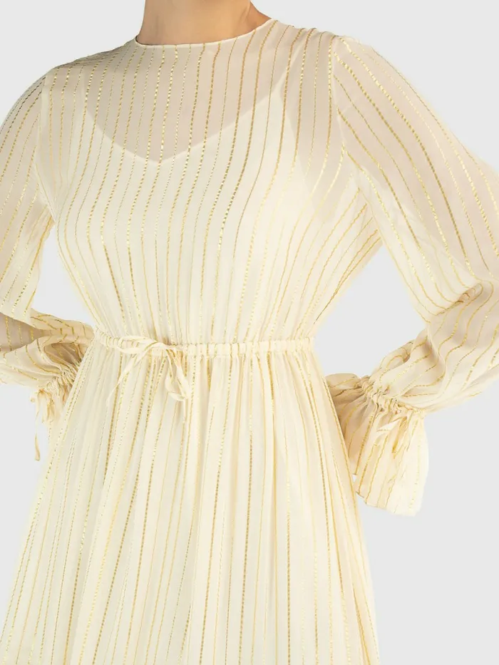 Tommy Hilfiger Gold Stripe Silk Blend Maxi Dress Ivory Womens Dresses and Jumpsuits On Sale