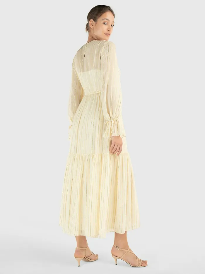 Tommy Hilfiger Gold Stripe Silk Blend Maxi Dress Ivory Womens Dresses and Jumpsuits On Sale