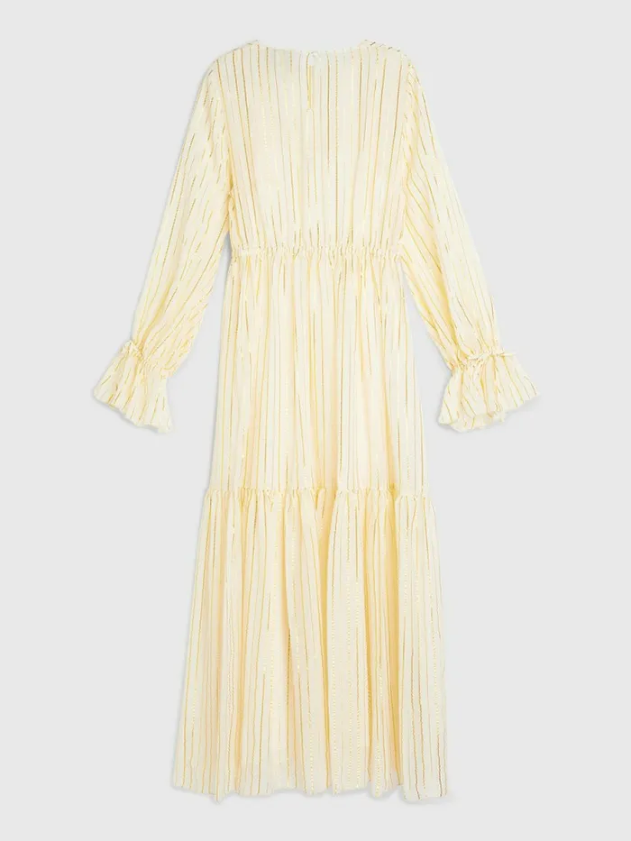 Tommy Hilfiger Gold Stripe Silk Blend Maxi Dress Ivory Womens Dresses and Jumpsuits On Sale