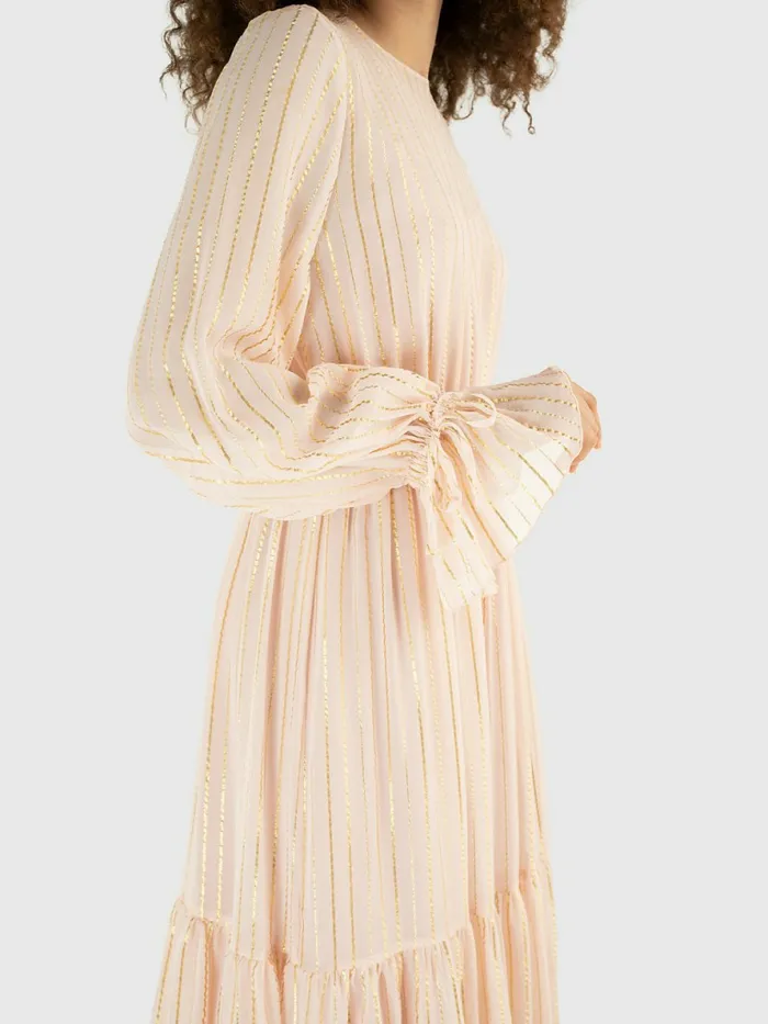 Tommy Hilfiger Gold Stripe Silk Blend Maxi Dress Whimsy Pink Womens Dresses and Jumpsuits For Sale