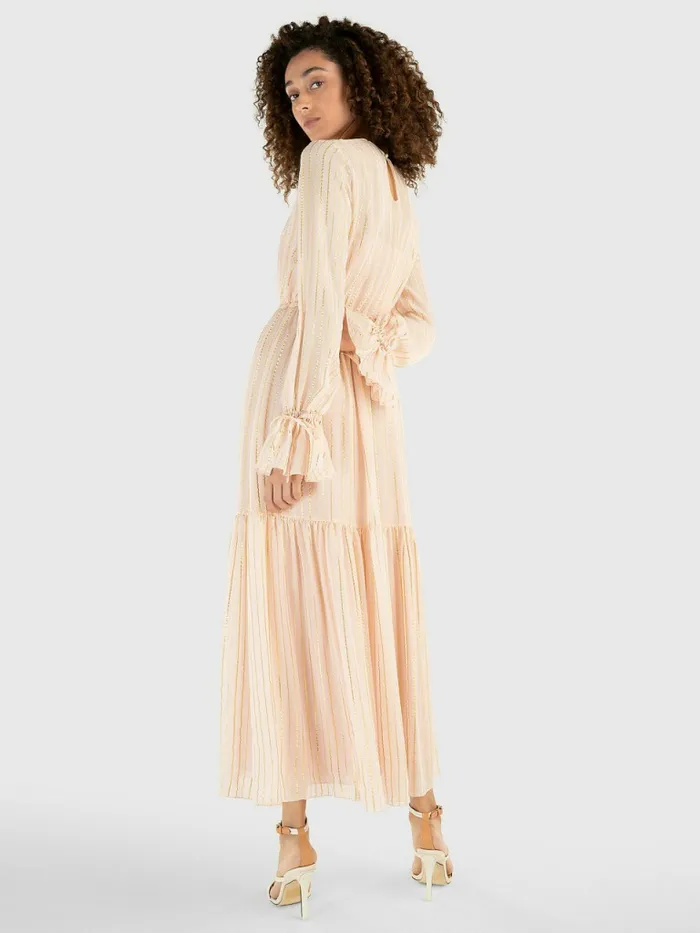 Tommy Hilfiger Gold Stripe Silk Blend Maxi Dress Whimsy Pink Womens Dresses and Jumpsuits For Sale