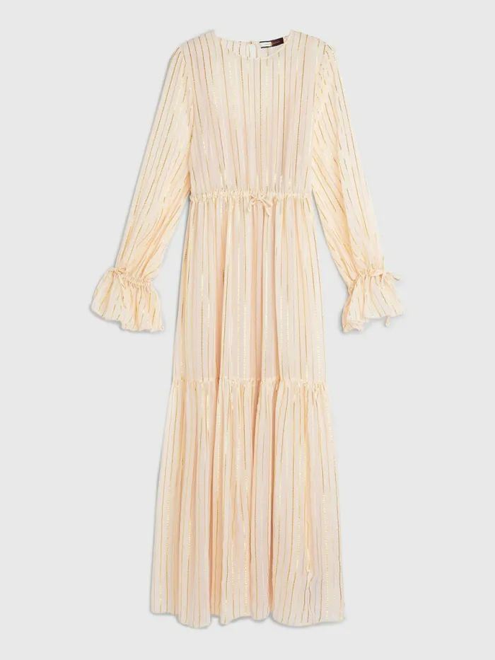 Tommy Hilfiger Gold Stripe Silk Blend Maxi Dress Whimsy Pink Womens Dresses and Jumpsuits For Sale