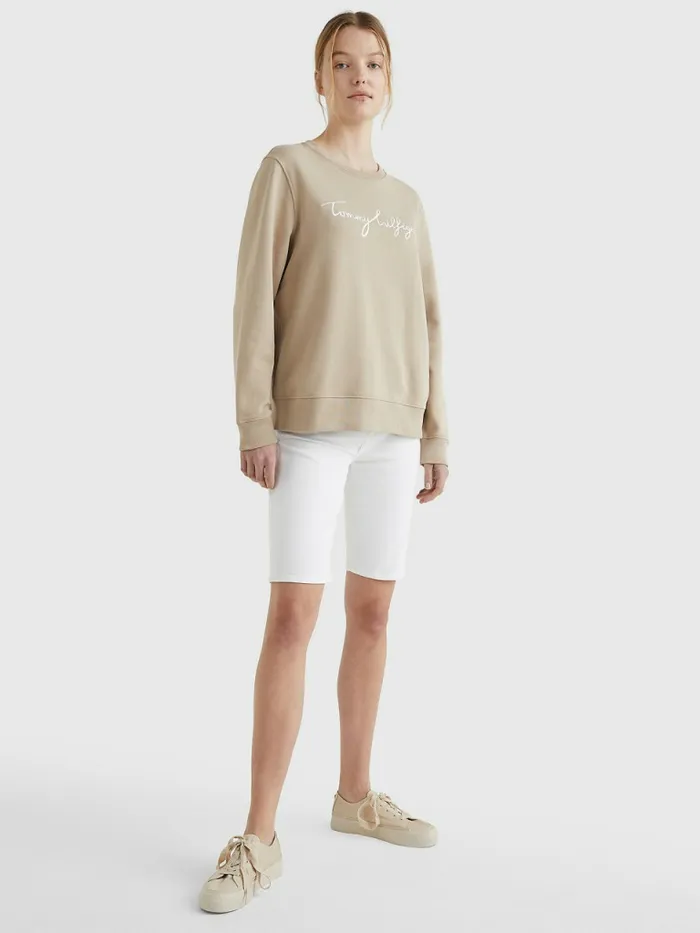 Tommy Hilfiger Graphic Crew Neck Sweatshirt Beige Womens Sweatshirts and Hoodies Fashion