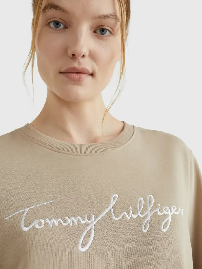 Tommy Hilfiger Graphic Crew Neck Sweatshirt Beige Womens Sweatshirts and Hoodies Fashion