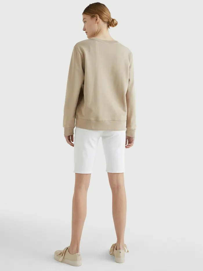 Tommy Hilfiger Graphic Crew Neck Sweatshirt Beige Womens Sweatshirts and Hoodies Fashion