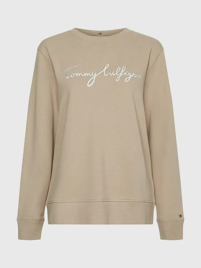 Tommy Hilfiger Graphic Crew Neck Sweatshirt Beige Womens Sweatshirts and Hoodies Fashion