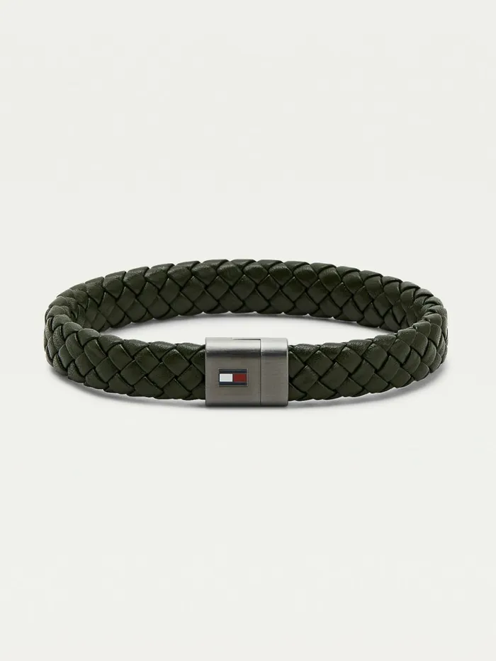 Tommy Hilfiger Green Round Braided Leather Bracelet Green Leather Mens Jewellery and Cufflinks Tommy Hilfiger Green Round Braided Leather Bracelet Green Leather Mens Jewellery and Cufflinks