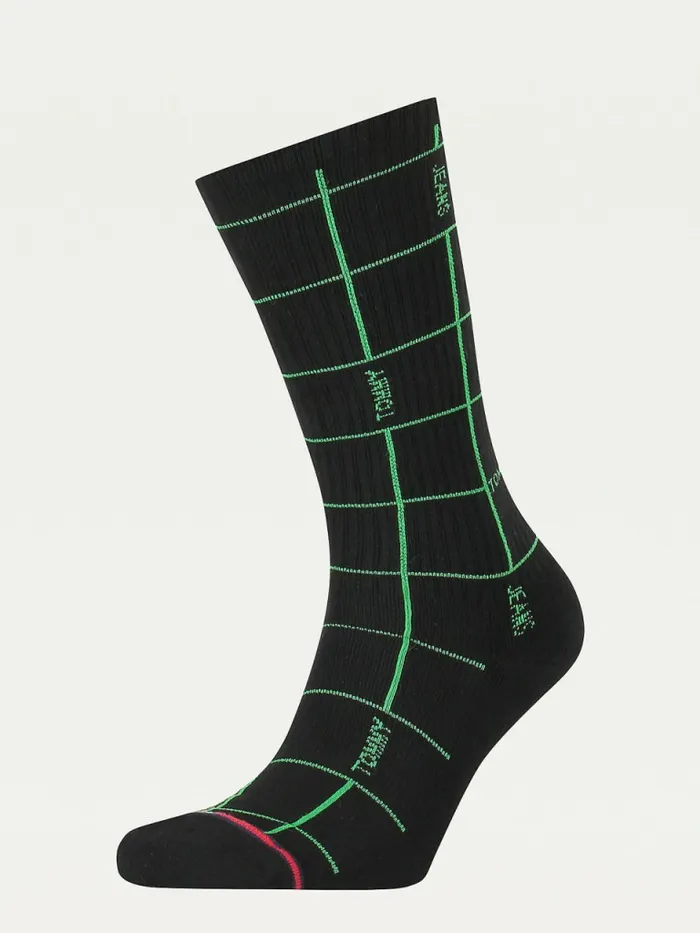 Tommy Hilfiger Grid Print Socks Black Womens Socks and Hosiery Cheap On Sale