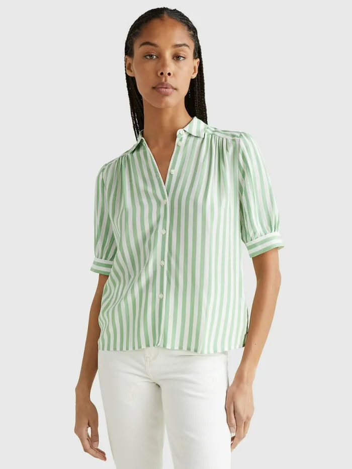 Tommy Hilfiger HalfSleeve Relaxed Fit Stripe Viscose Blouse Banker StpBotanical Green Womens Shirts and Blouses Popular Tommy Hilfiger HalfSleeve Relaxed Fit Stripe Viscose Blouse Banker StpBotanical Green Womens Shirts and Blouses Popular