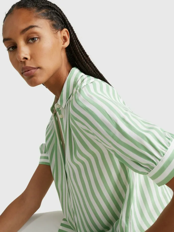 Tommy Hilfiger HalfSleeve Relaxed Fit Stripe Viscose Blouse Banker StpBotanical Green Womens Shirts and Blouses Popular