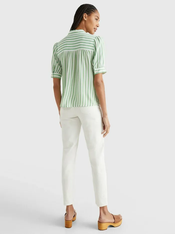 Tommy Hilfiger HalfSleeve Relaxed Fit Stripe Viscose Blouse Banker StpBotanical Green Womens Shirts and Blouses Popular