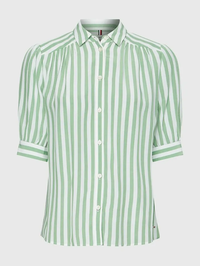 Tommy Hilfiger HalfSleeve Relaxed Fit Stripe Viscose Blouse Banker StpBotanical Green Womens Shirts and Blouses Popular