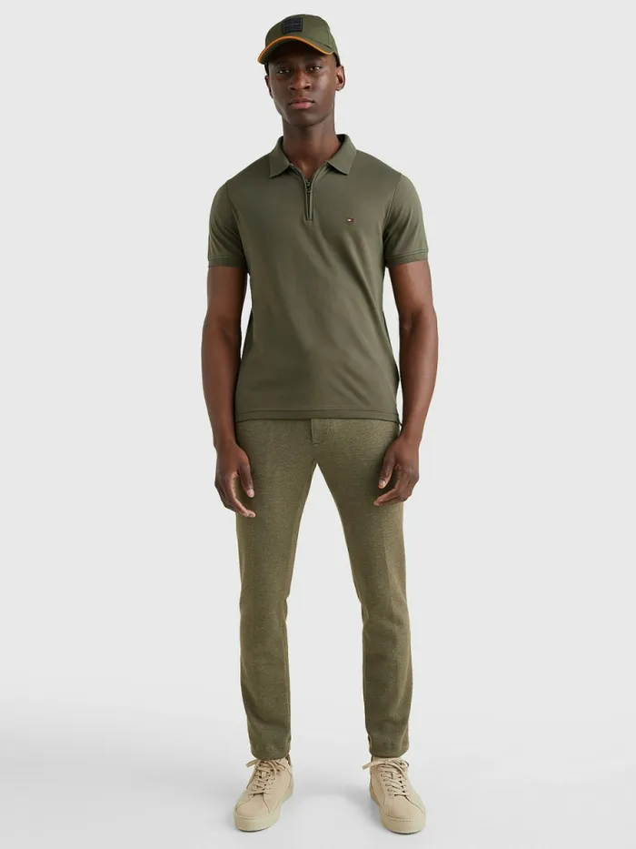 Tommy Hilfiger HalfZip Interlock Slim Fit Polo Army Green Mens Polo Shirts Online