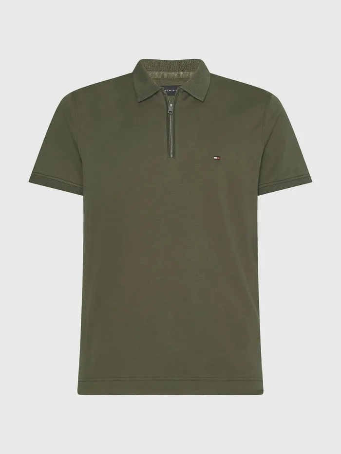 Tommy Hilfiger HalfZip Interlock Slim Fit Polo Army Green Mens Polo Shirts Online